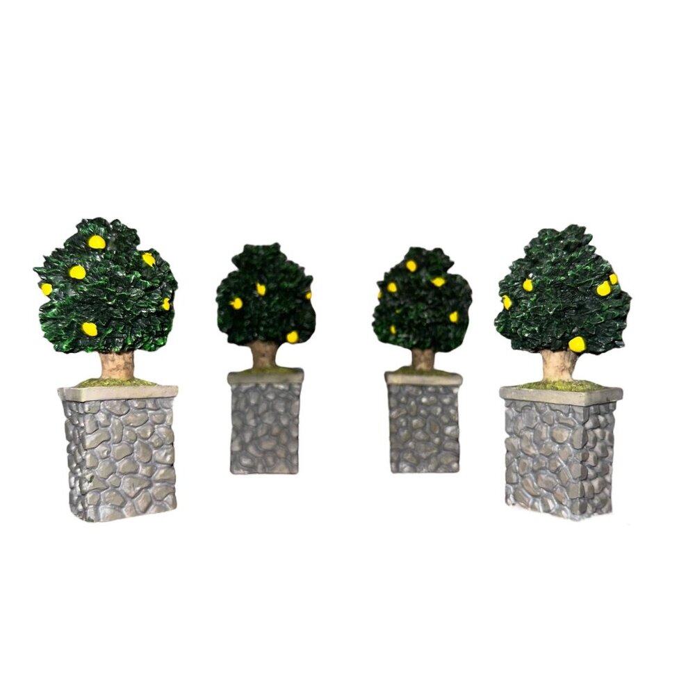 Vintage 2001 Village Square Pear Tree Set of 4 in Pots Mervyns Christmas Holiday